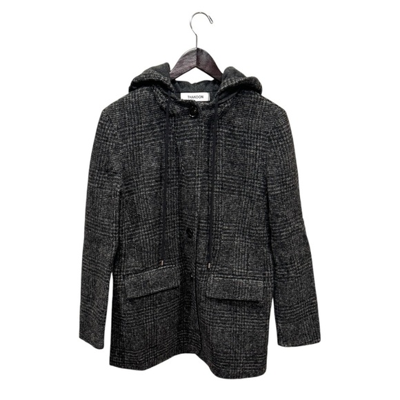 THAKOON Women's Charcoal Wool‎ Blend Hooded Plaid Pattern Coat Size S - Picture 2 of 13
